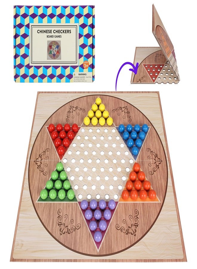 Offelec Classic Chinese Checkers Game Set - 13.5 Inch Foldable Board with 60 Colorful Acrylic Marbles, Portable Travel Board Games for Kids, Adults, Seniors & Family Night (2-6 Players) - Image 1